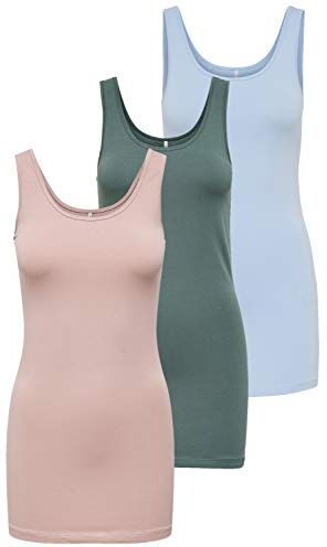 Only Pacco da 3 Top da Donna Canotte Basic in Bianco, Nero, Grigio, Blu, Crema Maglietta da Donna Lunga Magliette estive Top