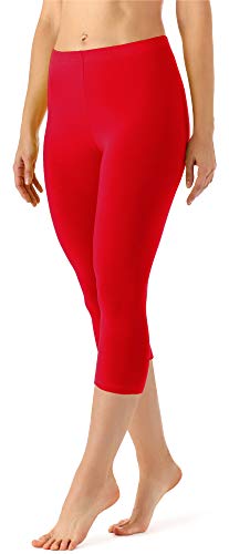 Merry Style Leggings 3/4 Pantaloni Capri Donna  (Rosso, XS)