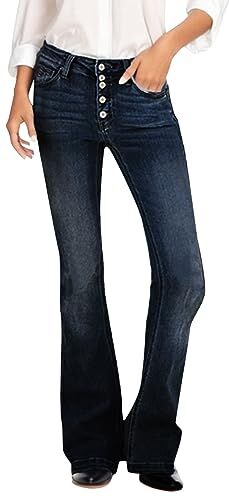 Generico Jeans Cargo Donna Design a gamba dritta casual a vita alta da donna più jeans larghi con bottoni Pantaloni Caviglia (Dark Blue, XXXL)