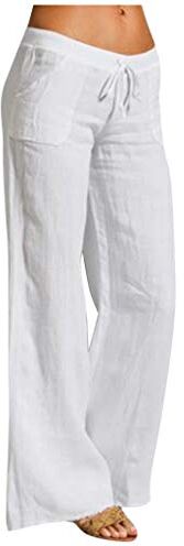 KEERADS Mini pantaloncini in lattice gamba donna lungo lino largo cotone elastico vita casual solido pantaloni drawstring pantaloni pantaloni in pelle a vita alta (5-White, M)