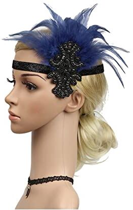 GERRIT Fascia Di Piume Copricapo Vintage Prom Woman Cheap Accessori Capelli flapper Fascia Piume Di Pavone (Color : Navy, Size : Size fits all)