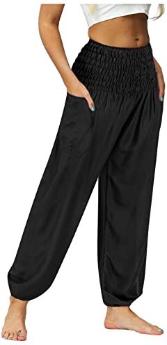 KEERADS Pantaloni Cargo Escursionismo Pantaloni vita donna Slim High Solid Button Color Elastic Pocket Pants Pantaloncini Jeans Chic (Black-B, S)