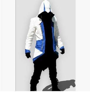 XINYIYI Adulto Uomo Donna Assassins Creed Costume Cosplay Uomo Con Cappuccio Cappotti Outwear Costume Edward Assassins Creed Costume Di Halloween Xxxl Blu Bianco