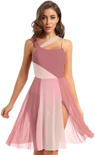 iEFiEL Donna Abito da Ballo Splice Senza Maniche Vestito da Pattinaggio Artistico Ginnastica Danza Moderna Ballerina Marrone S