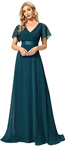 Ever-Pretty Abiti da Cerimonia Donna Stile Impero Linea ad A Scollo a V Maniche Corte Lungo Teal 42