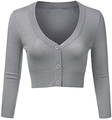 Irevial Cardigan Donna Corto Lavorato a Maglia Elegante Bolero a Maniche Lunghe Coprispalle Scollo a V con Bottoni Grigio XXL