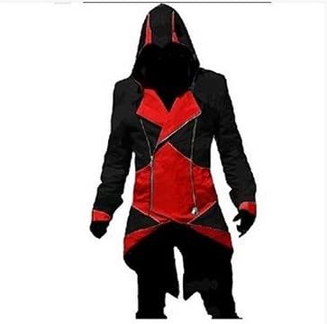 XINYIYI Adulto Uomo Donna Assassins Creed Costume Cosplay Uomo Con Cappuccio Cappotti Outwear Costume Edward Assassins Creed Costume Di Halloween Xs Rosso Nero