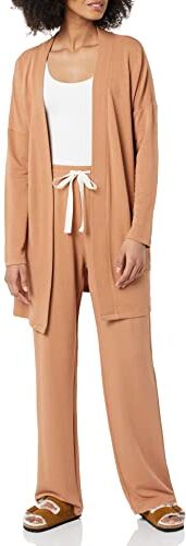 Amazon Essentials Cardigan Aperto sul Davanti in Spugna per Tempo Libero Leggero con vestibilità Classica Donna, Caramello Chiaro, L