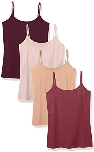 Amazon Essentials Canotta vestibilità Slim Donna, Pacco da 4, Bordeaux/Malva/Rosa Chiaro, L