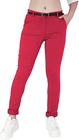 JOPHY & CO. Pantalone Donna Chino con Cintura Tinta Unita (cod. 3008) (Rosso, L)