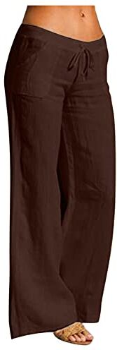 KEERADS Pantaloncini Sport Compressione Uomo Wide Linen lunghi pantaloni vita cotone zampa cordino elastico donna casual pantaloni solidi Leggings Vestito Pizzo (4-Brown, XXL)