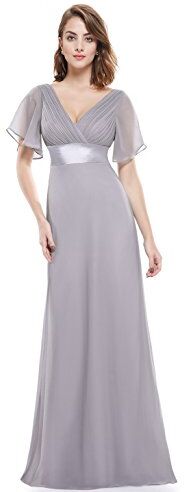 Ever-Pretty Abito Cerimonia Donna a V Linea ad A Elegante Abito da Sera Classico con Maniche a Volant Grigio 38