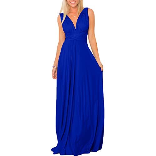 IBTOM CASTLE Donna Elegante Vestito Lunghe Senza Schienale Scollo a V Senza Maniche Transformare Infinity Maxi Abito Sera Multiway Avvolgere Damigella d' Onore Formale Matrimonio Festa Blu Reale M