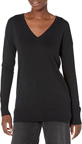 Amazon Essentials Maglione A Tunica Leggero A Maniche Lunghe Con Scollo A v (Disponibile In Taglie Forti) Donna, Nero, XS