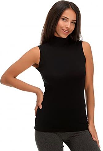 JADEA Maglia Lupetto Donna 4058 Smanicato in Cotone Elasticizzato, Nero, S