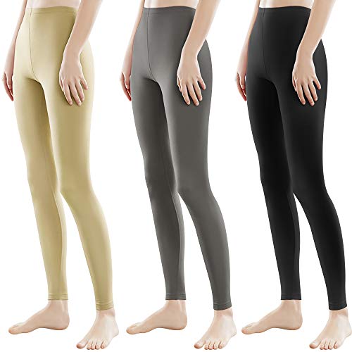 Libella 3 Pezzi Donne Lungo Leggings colorato Pantaloni con Vita Alta vestibilità Slim Atletico in Cotone 4108 Nero Grigio Beige XL