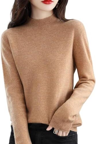 Nearflying Maglioni in cashmere da donna, 100% cashmere, leggero, a maniche lunghe, girocollo, maglione lavorato a maglia, Marrone, L