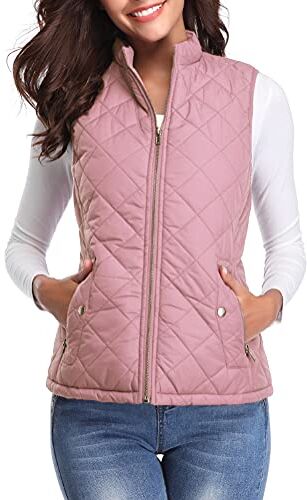 fuinloth Gilet Donna Smanicato Invernale Panciotto Dritto Collarei Giacche Ultraleggeri Senza Maniche Giacca con Tasca con Cerniera Rosa M