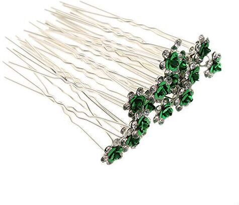 OMICE 20 forcine per capelli alla moda per fidanzamento, matrimonio e matrimonio, con strass di cristallo (verde)