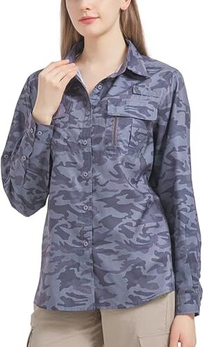 yeyity Camicia da donna UPF 50+, protezione UV, a maniche lunghe, da donna, per attività all'aria aperta, per escursioni, safari, traspirante, ad asciugatura rapida, casual, top sportivo, Camo 5071, L