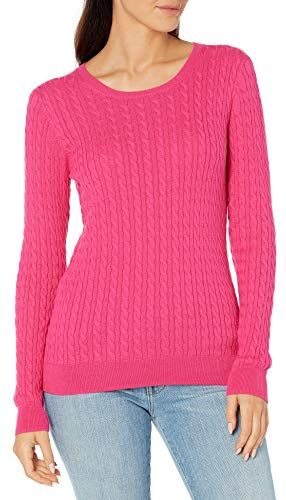 Amazon Essentials Maglione A Girocollo A Coste Leggero A Manica Lunga (Disponibile in Taglie Forti) Donna, Rosa Brillante, XS