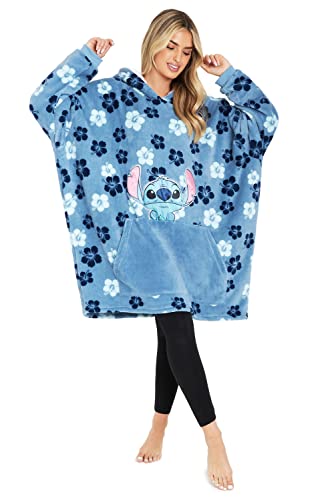 Disney Felpa Donna Ragazza Felpa Coperta Oversize Pile Taglia Unica Stitch (Blu Tropicale)