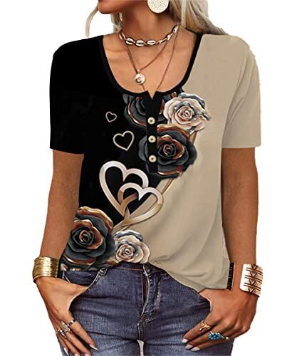 GRMLRPT Maglietta Donna Manica Corta T Shirt Magliette Elegante Tee Casual Camicia Scollo a V Camicetta Maniche Corta Camicia Donna Blusa Elegante Estive(Nero-Manica Corta,S)