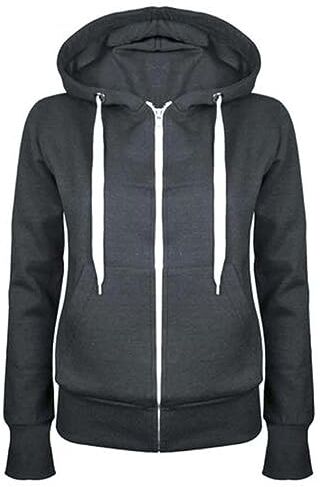 Masrin Felpa da donna Full Zip Giacca per le mezze stagioni, in tinta unita, con cappuccio, giacca college leggera, con cappuccio, in cotone, grigio scuro, M