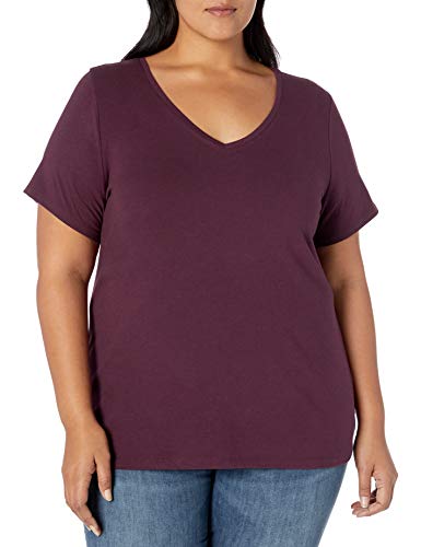 Amazon Essentials T-Shirt a Maniche Corte con Scollo a V (Taglie Forti Disponibili) Donna, Bordeaux, XL Plus