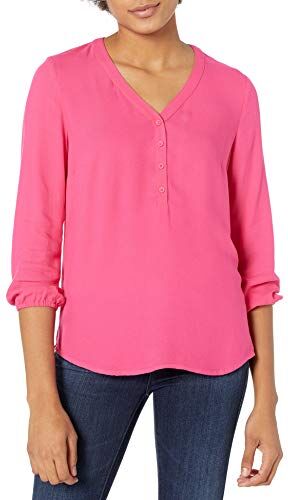 Amazon Essentials Camicia Popover con Maniche a 3/4 Donna, Rosa Brillante, XL