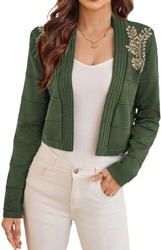 GRACE KARIN Donna Cardigan con Cristallo Elegante A Maniche Lunghe Maglia Collo Scollo Giro Verde M