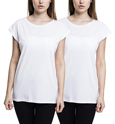 Urban Classics Ladies Extended Shoulder Tee 2-Pack, Maglietta Donna, Multicolore (White/White), XS