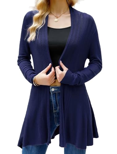 iClosam Cardigan Casual Donna Aperto sul Davanti a Maniche Lunghe Lunghezza Media A-Blu Navy,XL