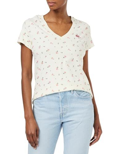 Levis Perfect V-neck, T-shirt Donna, Nina Floral Sunny Cream, XS