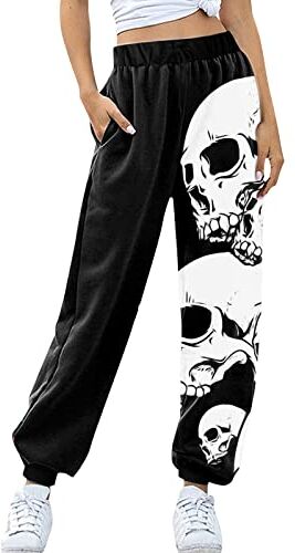 KEERADS Jeans Con Ladies Fashion Casual Halloween Retro Print Pantaloni Casual Pantaloni Pantaloni sportivi Pantaloni skinny Pantaloncini Sport Blu Ragazza (Black-1, L)