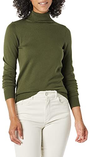 Amazon Essentials Maglione A Collo Alto E Maniche Lunghe Leggero con vestibilità Classica (Taglie Forti Disponibili) Donna, Verde Oliva, XL