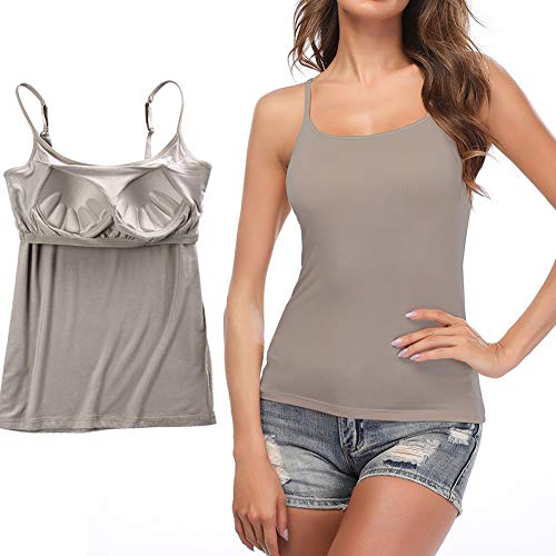 STARBILD Canotte da Donna a Canotta con Reggiseno Incorporato Canottiera di Base Solida Camicia Imbottita Regolabile con Spalline Sottili, Grigio M