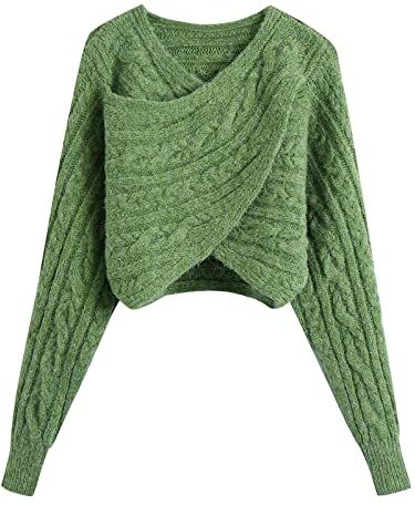 OXITA Maglione Caldo Da Donna Pullover da donna a maniche lunghe in maglione lavorato a maglia con taglio irregolare incrociato sul davanti (Size : S)