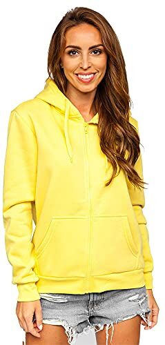 BOLF Donna Felpa con Cappuccio Maglia a Zip Manica Lunga Classica Hoodie Tempo Libero Sport Fitness Outdoor Basic Casual Style W03B Giallo(Chiaro) S [A1A]