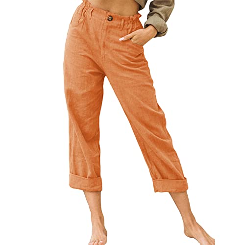 KEERADS Pantaloncini da bagno Rosa Pantaloni da donna in cotone e lino con coulisse sul retro Pantaloni in vita elastica Pantaloni casual Jean Dress (Arancione #1, XL)