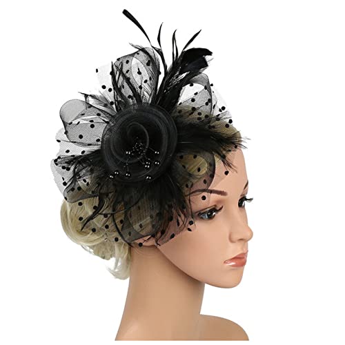 GERRIT Fascia Di Piume Donne Flower Fascia Fascia Pizzo Flapper Grande Gatsby Girl Headband Pearl Party Femmina Bridal Headpiece Banda for capelli Fascia Piume Di Pavone (Color : Noir)