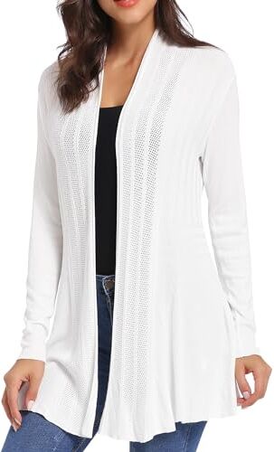 iClosam Cardigan Donna Lungo a Maniche Lunghe Leggero Aperto Elegante Casual A-Bianco,S