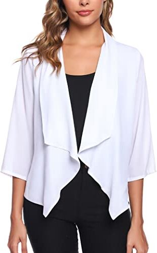 Irevial Bolero Donna Elegante Coprispalle Cardigan Corto Leggero Tessuto in Chiffon Aperto Davanti Orlo Irregular Bianco XL