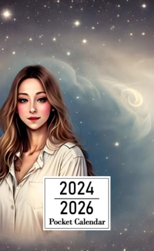 Jackson Pocket Calendar 2024-2026: Two-Year Monthly Planner for Purse , 36 Months from January 2024 to December 2026   Realistic portrait   Beautiful 27yr old female   Simple beige shirt and denim skirt