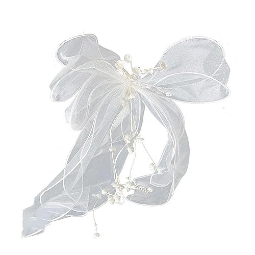 Generic Nuovo abito da sposa copricapo filato netto fatto a mano clip fiocco velo temperamento clip bella onda maglia J5j5 tornante velo bianco