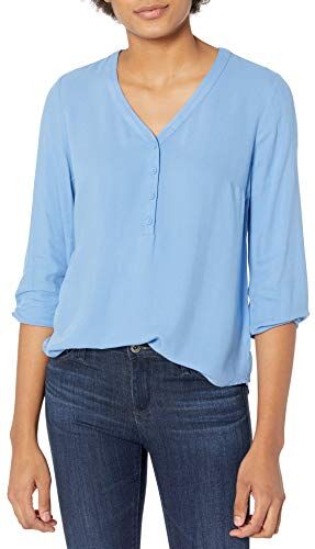 Amazon Essentials Camicia Popover con Maniche a 3/4 Donna, Blu di Francia, XL