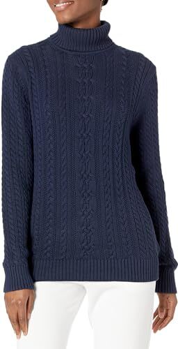 Amazon Essentials Maglione A Collo Alto Intrecciato con Screziatura (Taglie Forti Disponibili) Donna, Blu Marino, M