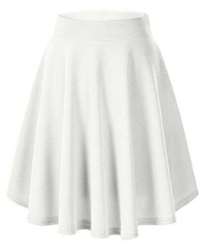 Urban GoCo Donna Moda Svasata Mini Gonna da Pattinatrice Versatile Elastica Solida Colore Gonna Bianco-Lungo XL