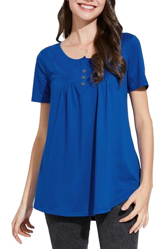 Enmain Blu Reale Tunica da Donna Manica Corta Taglie Forti per Leggings Allentato Piccolo Scollo a V Tunica da Donna Camicetta T-Shirt Bottoni Camicetta Floreale T-Shirt da Donna,S2-Blu Reale,M