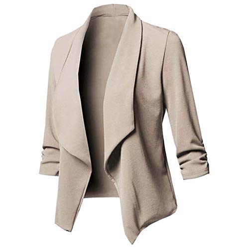 KaloryWee Sale Clearance Outwear KaloryWee Plus Size Blazers Giacca da donna elasticizzata a 3/4 corta con risvolto cachi UK 12